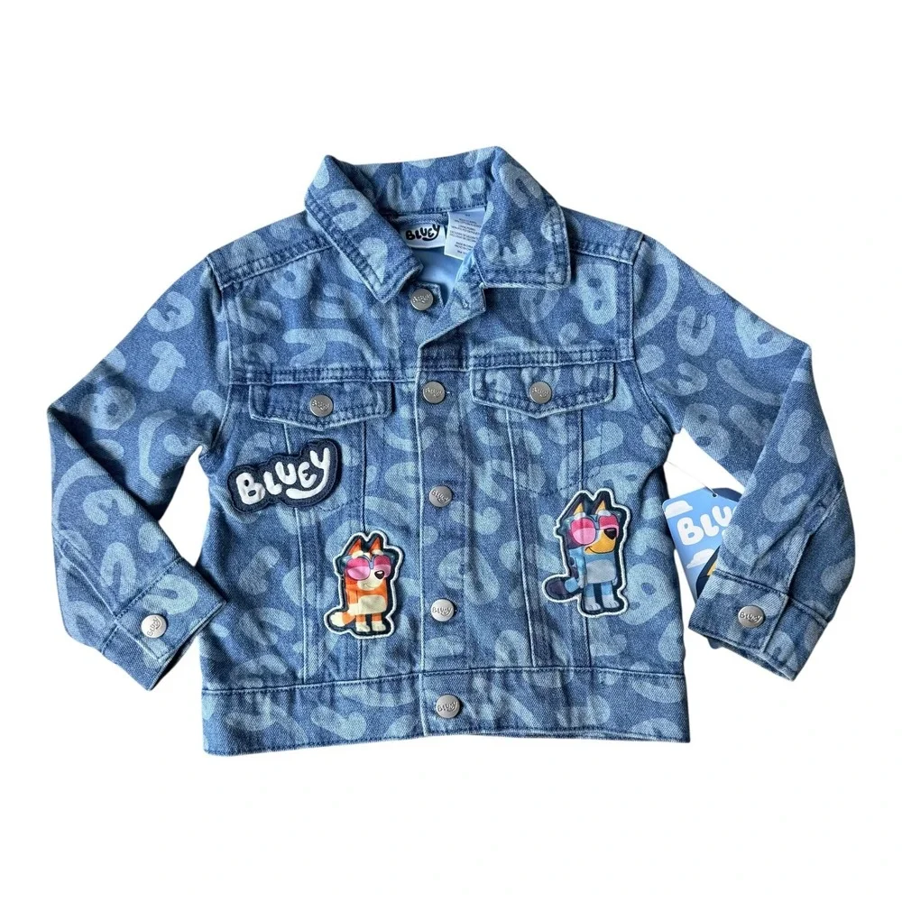 Bluey Toddler Girls 2T Denim Jacket NWT Blue Bingo Patch Jean Coat Fall